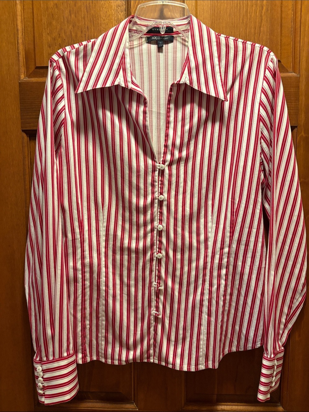 Anne Klein Red & White Striped Stretch Blouse